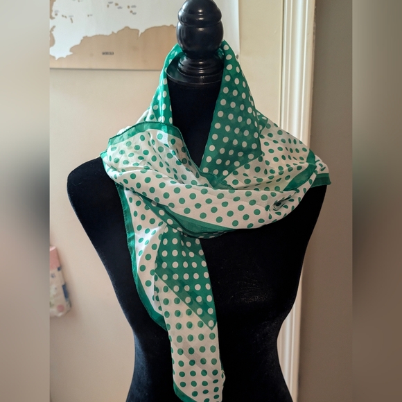 Berkshire Accessories - Vtg Berkshire Made in Italy Green Polka Dot Square Scarf